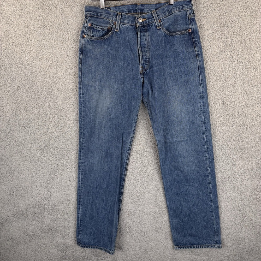 Vintage Levis 501 Jeans Mens 34x34‎ Blue Denim Medium Wash Button Fly Y2K READ
